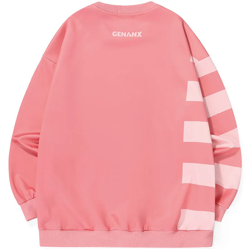 Asymmetric Striped Crew Neck Space Cotton Sweatshirt