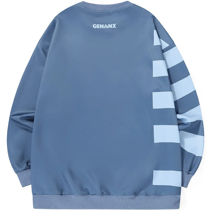 Asymmetric Striped Crew Neck Space Cotton Sweatshirt