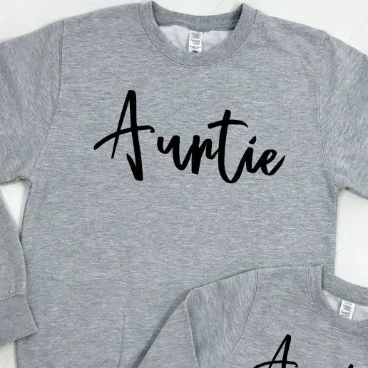 Auntie & Auntie's Bestie Chelsea Script Heather Grey Sweatshirts (MRK X)