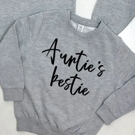 Auntie & Auntie's Bestie Chelsea Script Heather Grey Sweatshirts (MRK X)