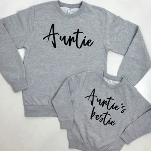 Auntie & Auntie's Bestie Chelsea Script Heather Grey Sweatshirts (MRK X)