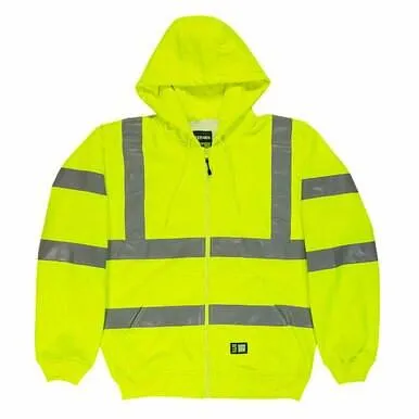 Berne 13 oz Hi-Vis Yellow Lined Hooded Sweatshirt Tall