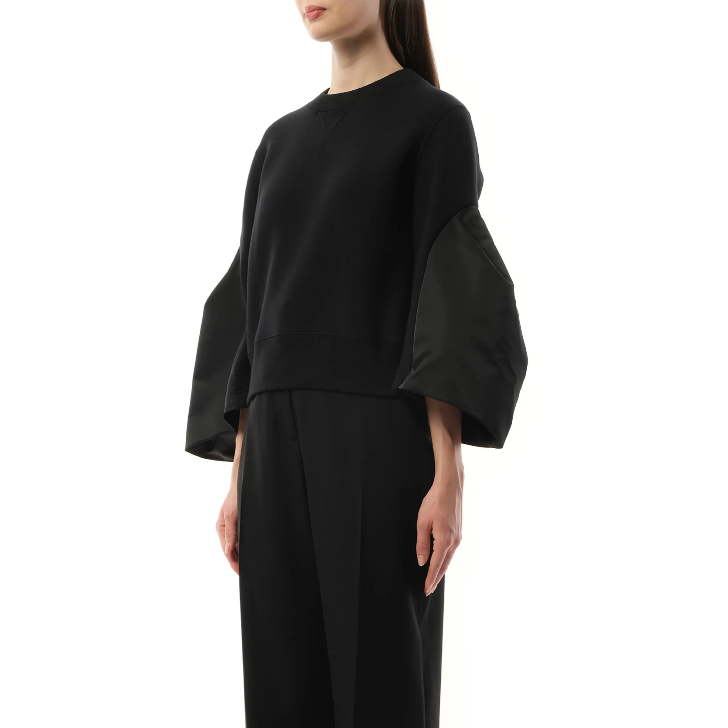 Big Sleeve Nylon Twill x Sponge Sweat Pullover in Black