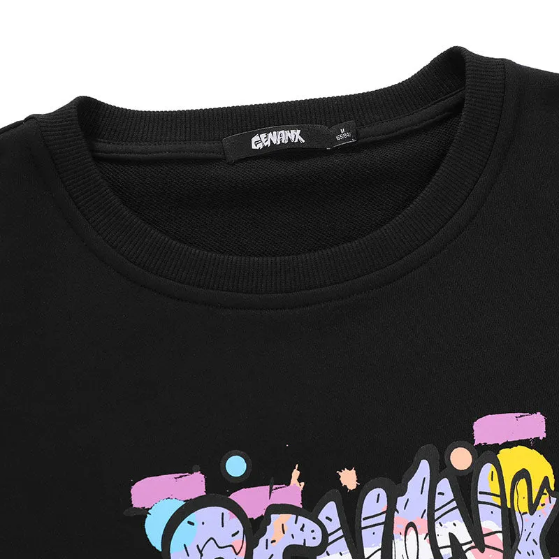 Black Minimalist Candy Color Print Sweatshirt