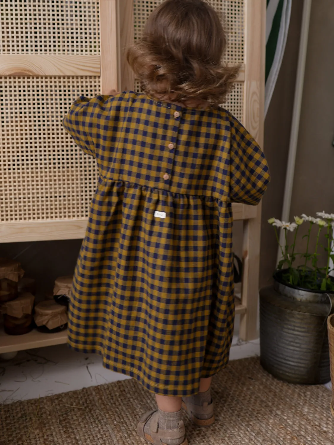 Blueberry Gingham Gather Dress