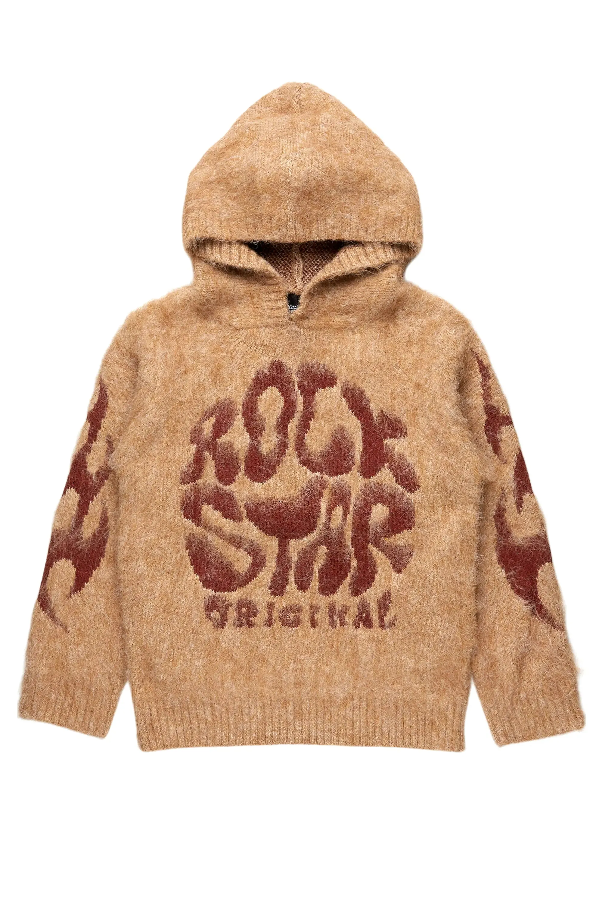 Boys Hakon Brown Graphic Knitted Mohair Hoodies