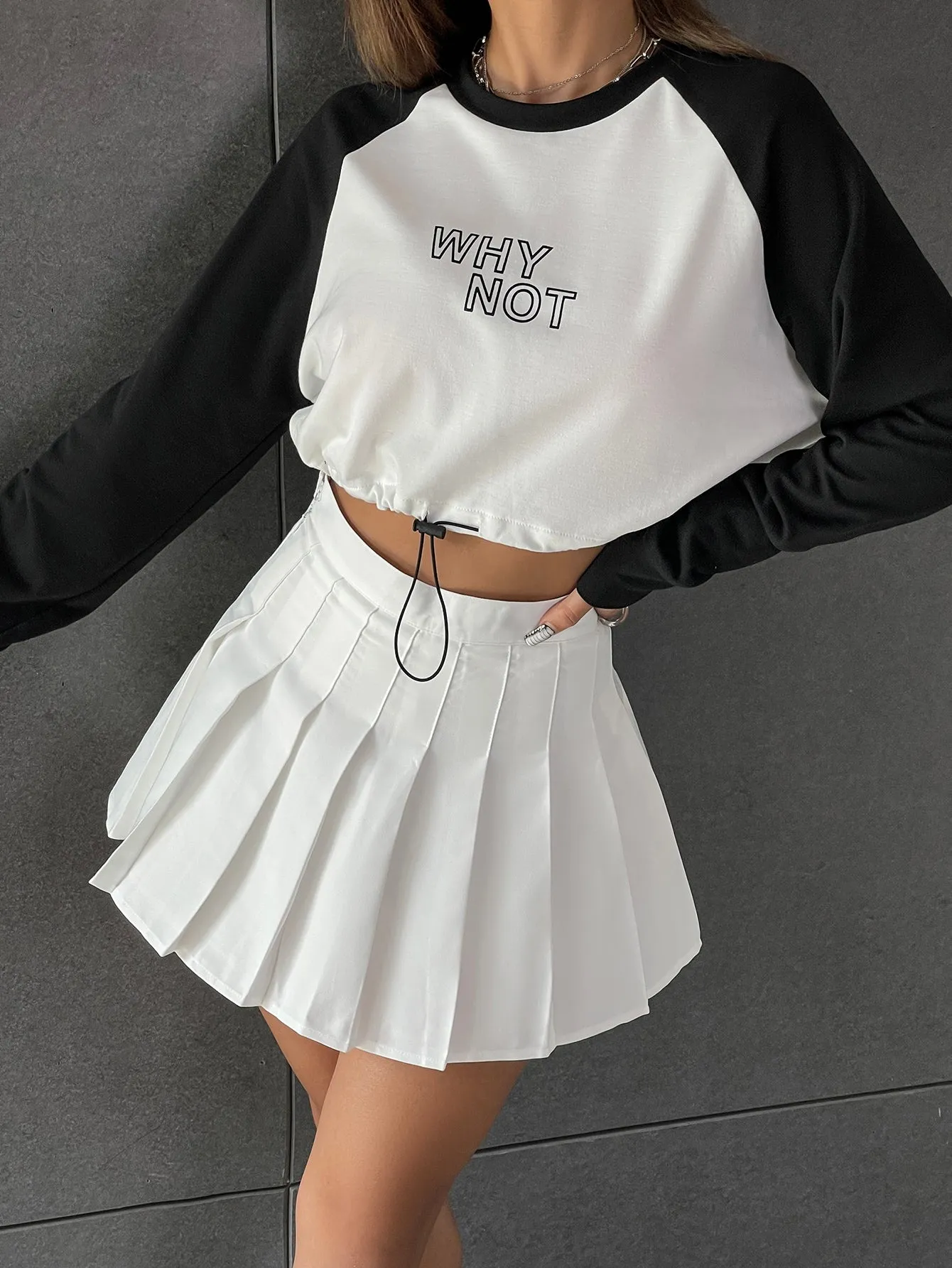 Casual Letter Drawstring Long Sleeve Round Neck Crop Women Sweatshirt