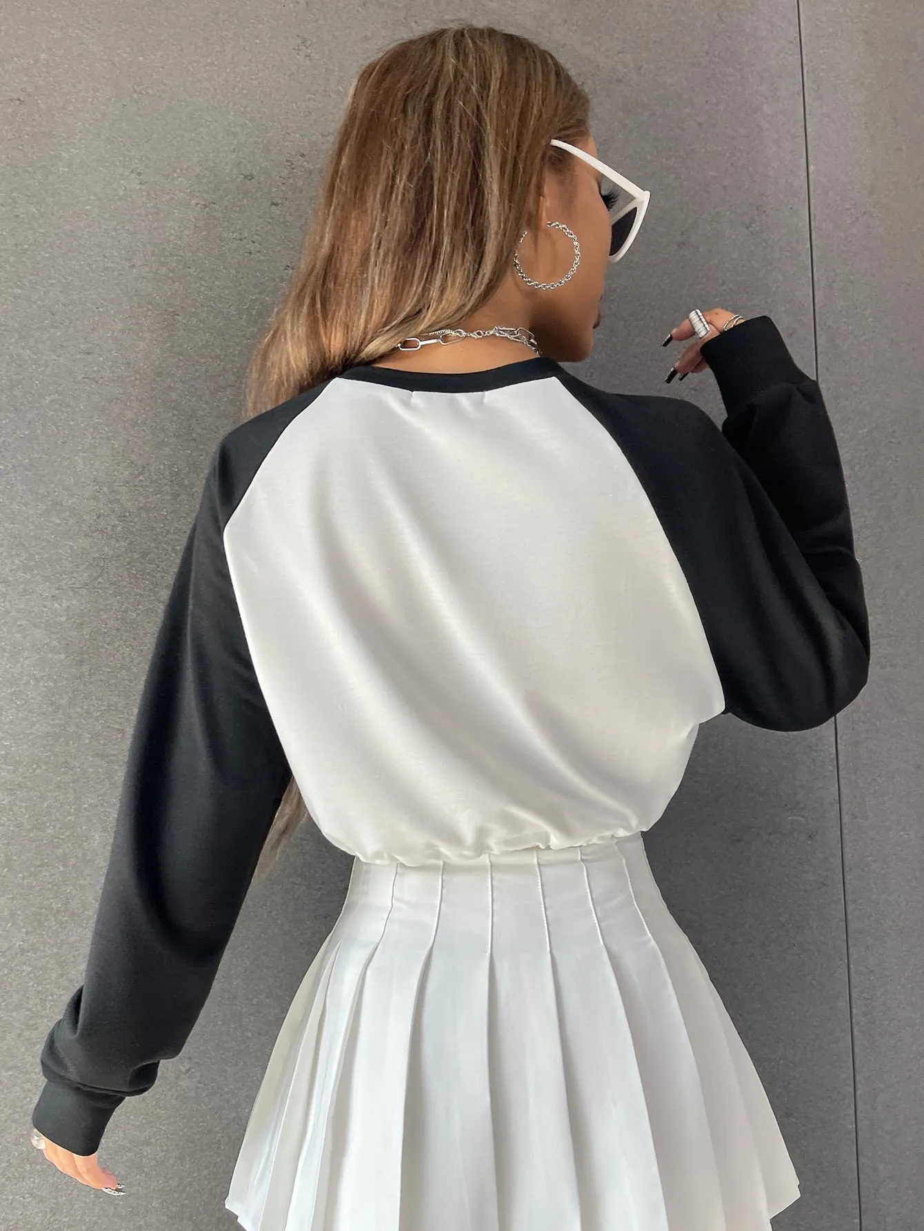 Casual Letter Drawstring Long Sleeve Round Neck Crop Women Sweatshirt