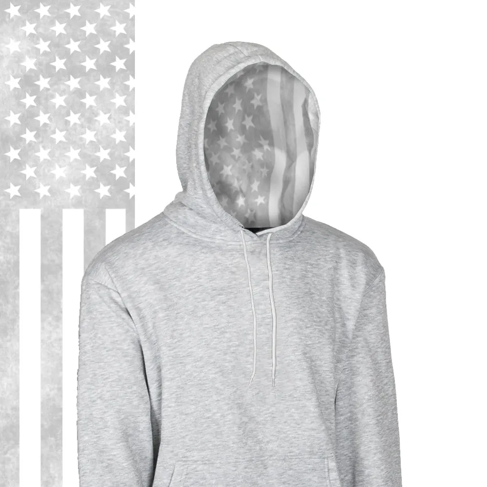 Classic Lined Hoodie | Ghost American Flag | Light Heather Grey PreOrder