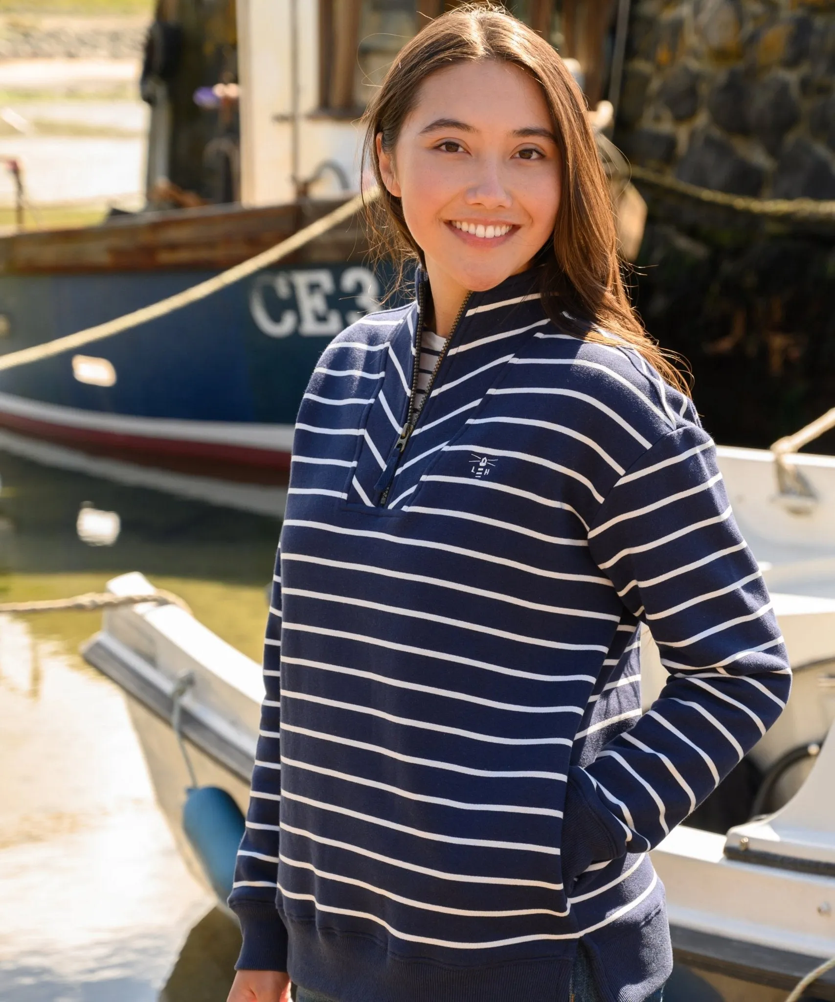 Coral Jersey - Navy Stripe