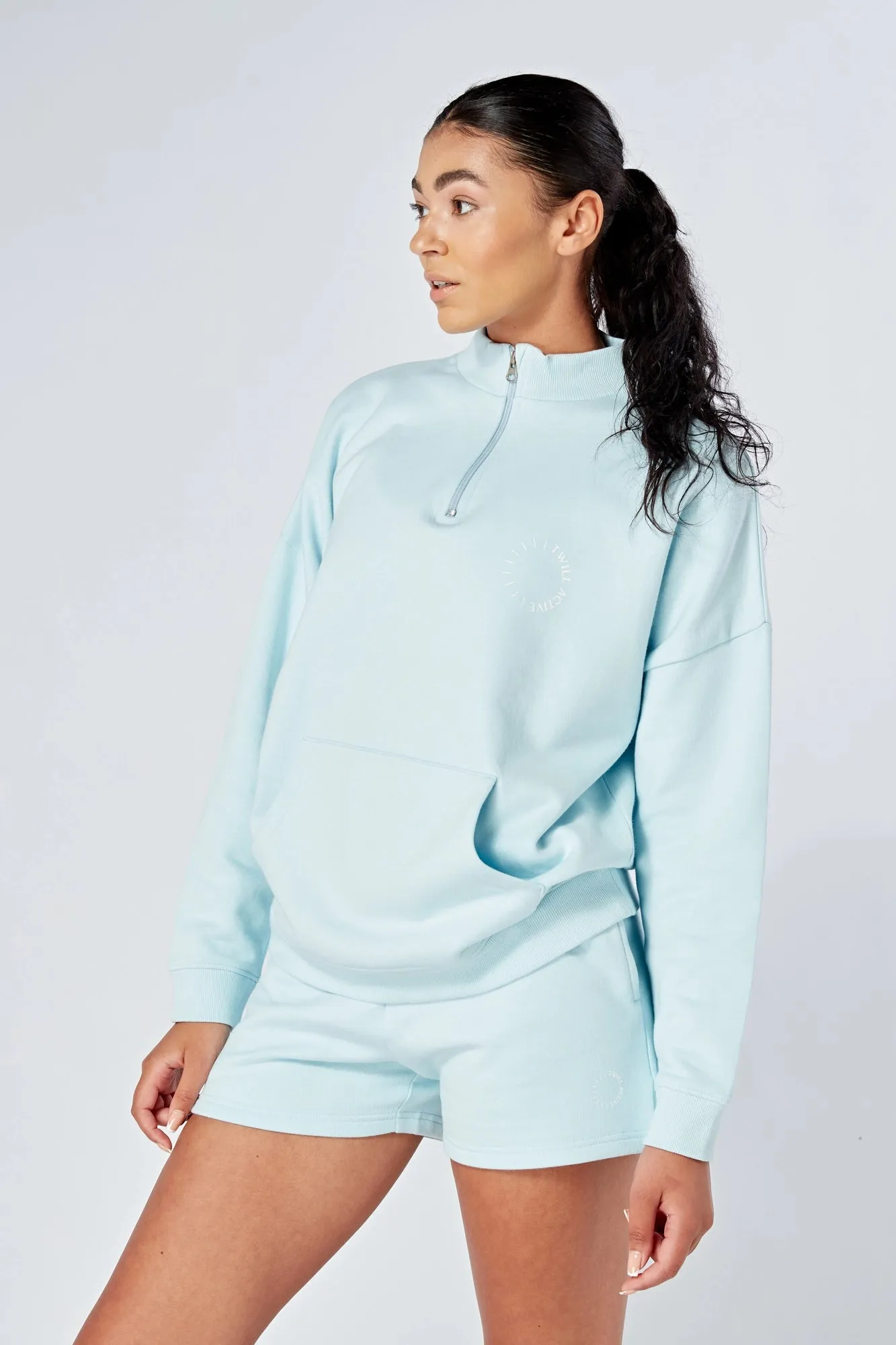 Essentials Oversized Funnel Neck Zip up Sweatshirt - Blue