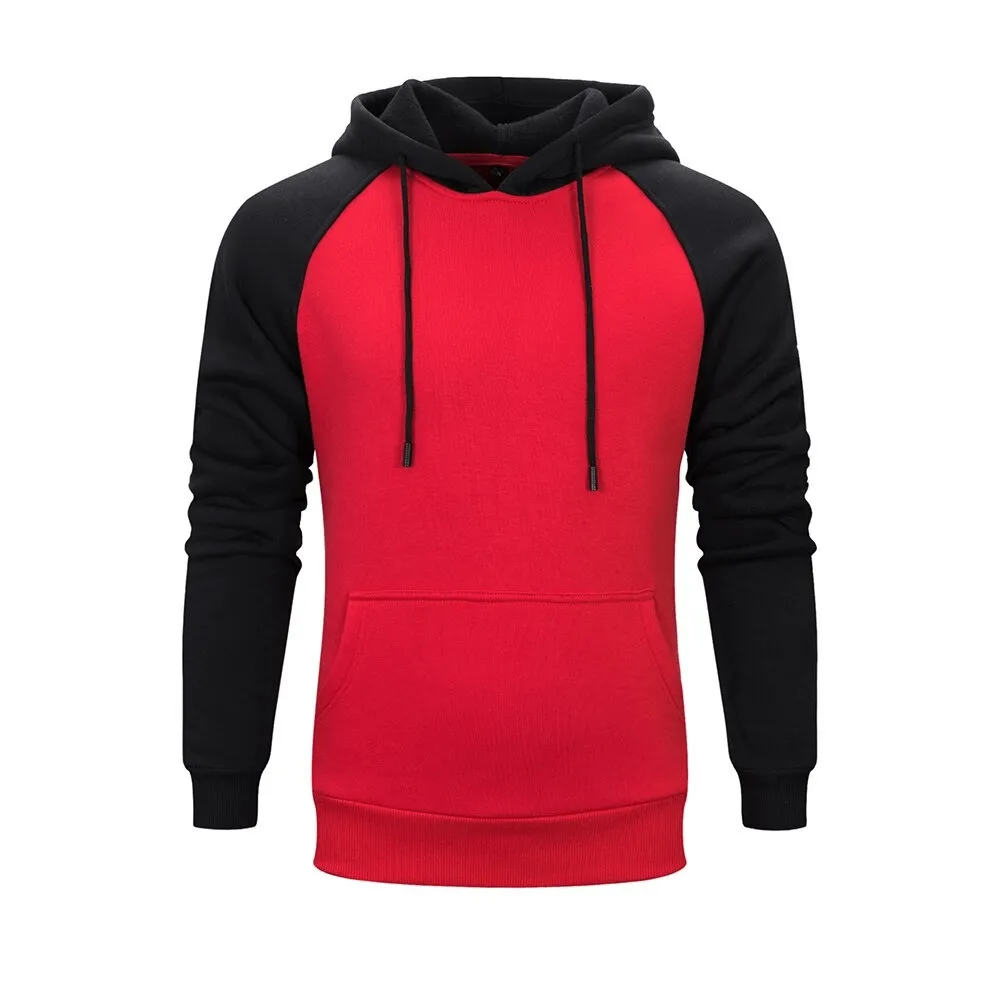 Fashion Patchwork Fleece Hoodies with Pockets / Alternative Style Male Hoodies