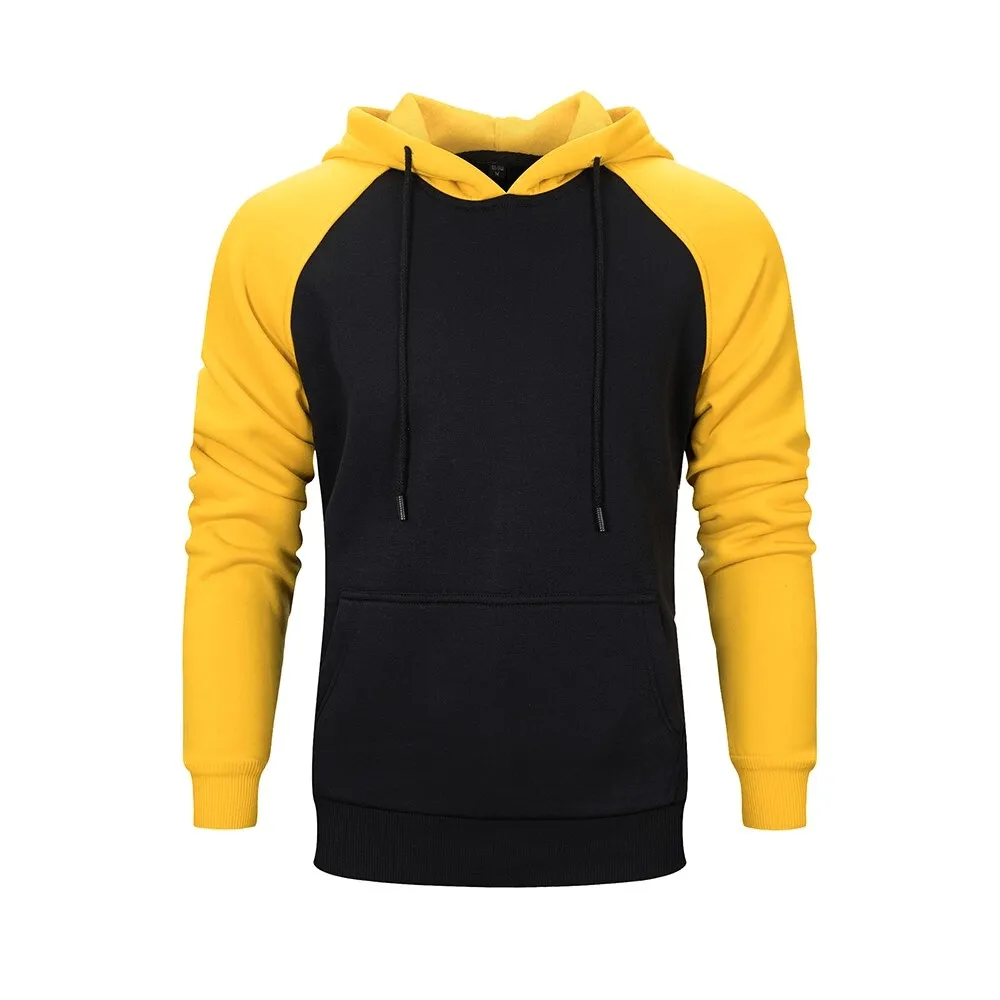 Fashion Patchwork Fleece Hoodies with Pockets / Alternative Style Male Hoodies