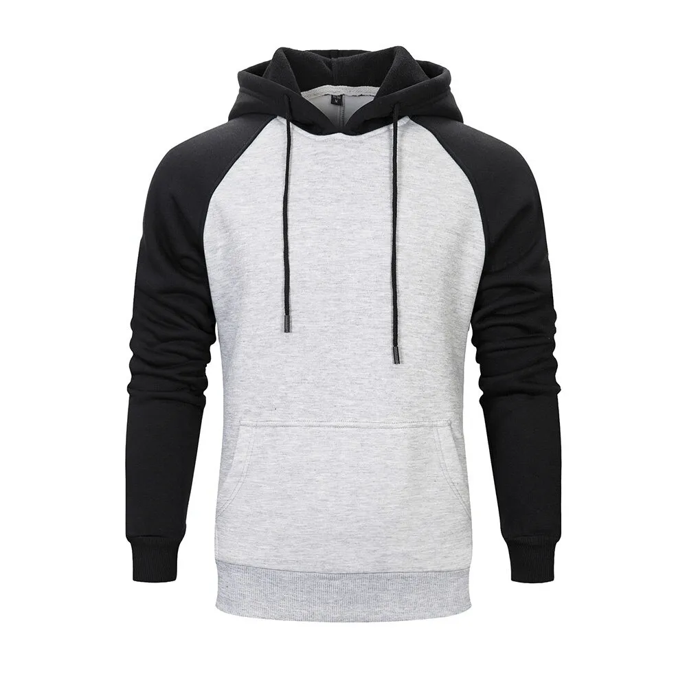 Fashion Patchwork Fleece Hoodies with Pockets / Alternative Style Male Hoodies