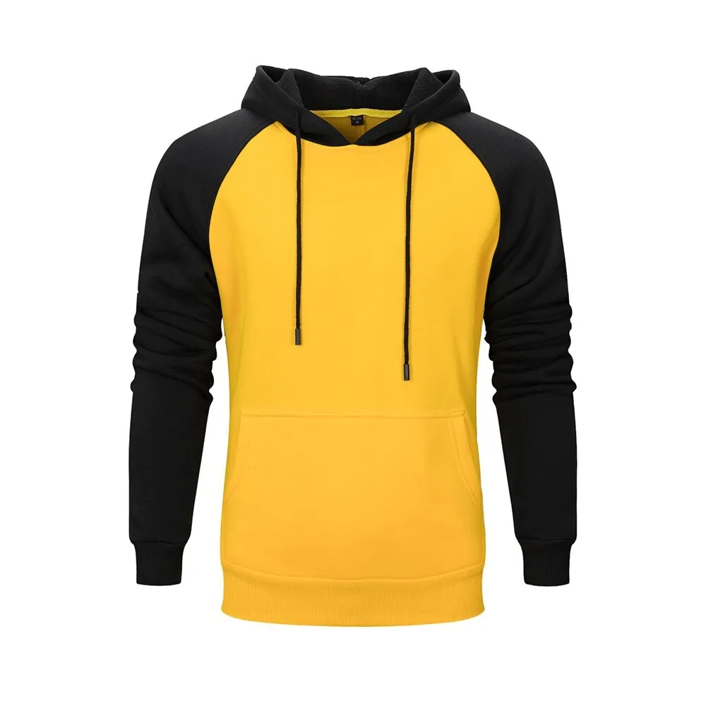 Fashion Patchwork Fleece Hoodies with Pockets / Alternative Style Male Hoodies