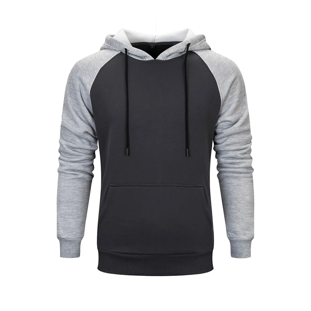 Fashion Patchwork Fleece Hoodies with Pockets / Alternative Style Male Hoodies