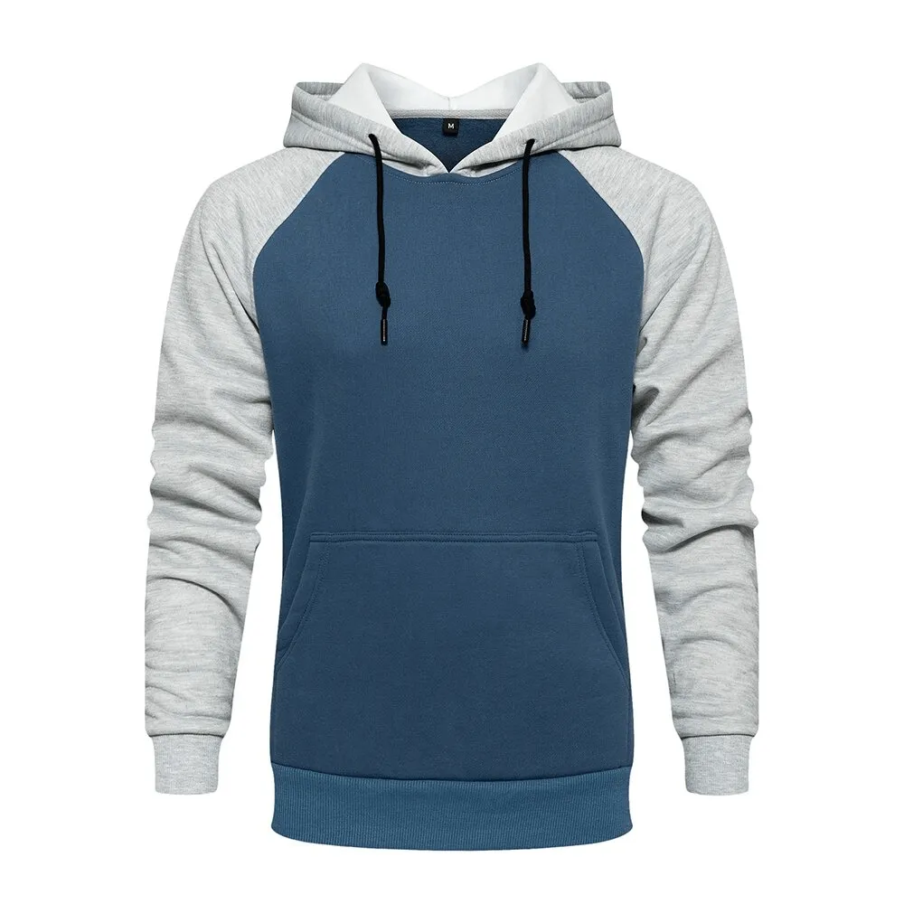 Fashion Patchwork Fleece Hoodies with Pockets / Alternative Style Male Hoodies