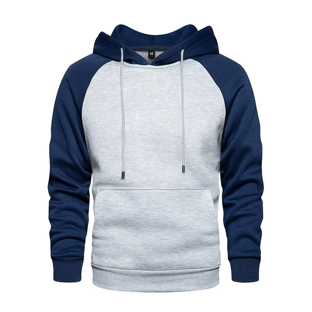 Fashion Patchwork Fleece Hoodies with Pockets / Alternative Style Male Hoodies