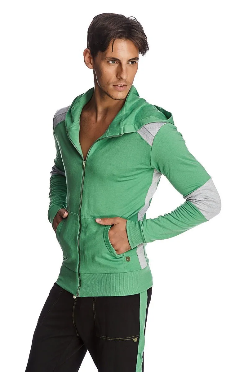 Form-fit Crossover Yoga Track Performance Hoodie (Bamboo Green & Grey)