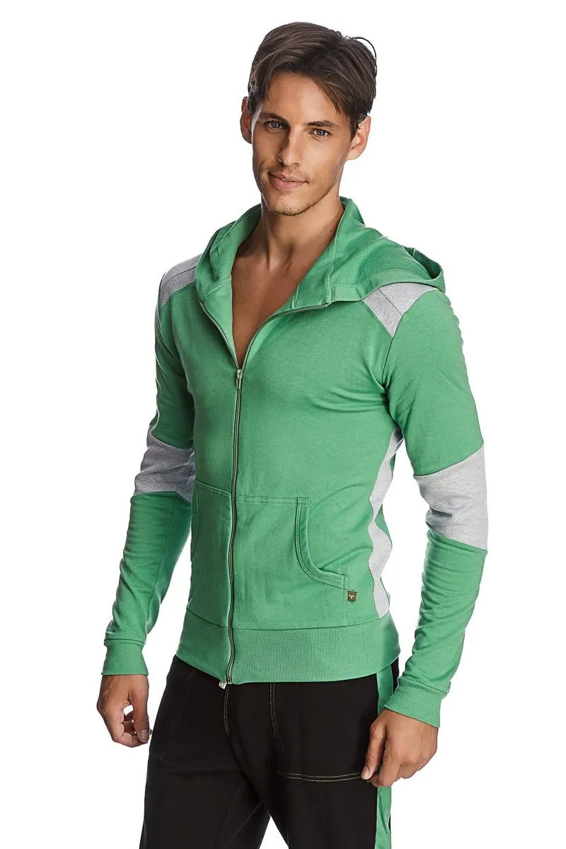 Form-fit Crossover Yoga Track Performance Hoodie (Bamboo Green & Grey)