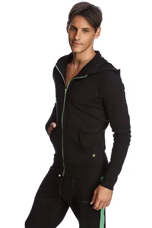 Form-fit Crossover Yoga Track Performance Hoodie (Black w/Green Zipper)