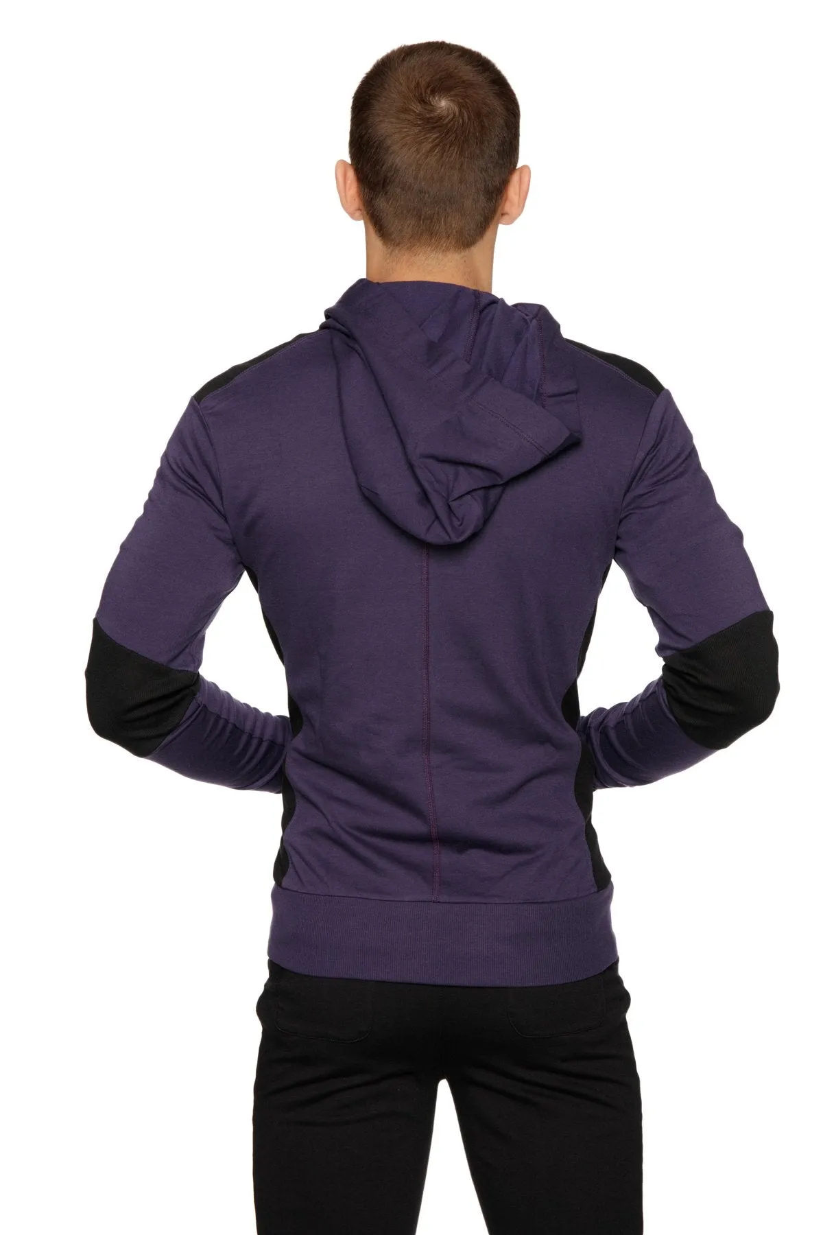 Form-fit Crossover Yoga Track Performance Hoodie (Eggplant & Black)