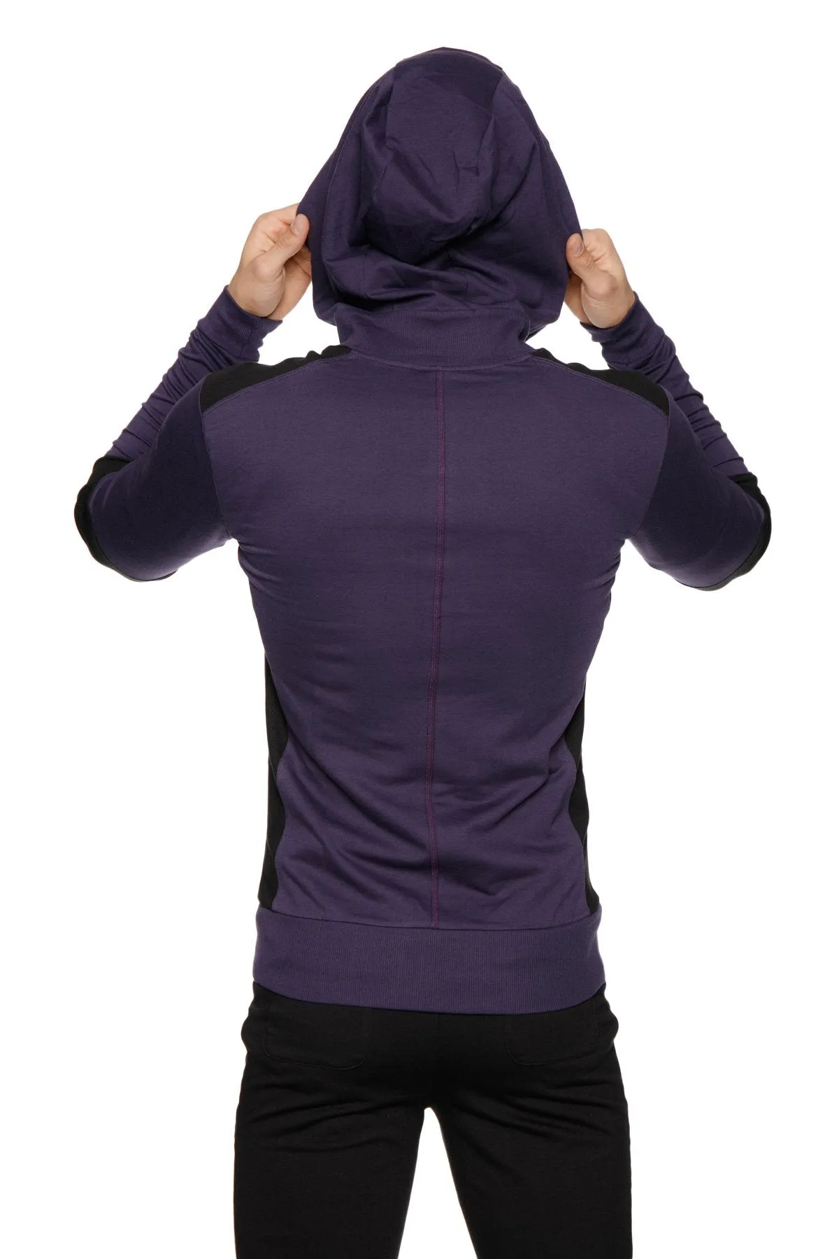 Form-fit Crossover Yoga Track Performance Hoodie (Eggplant & Black)