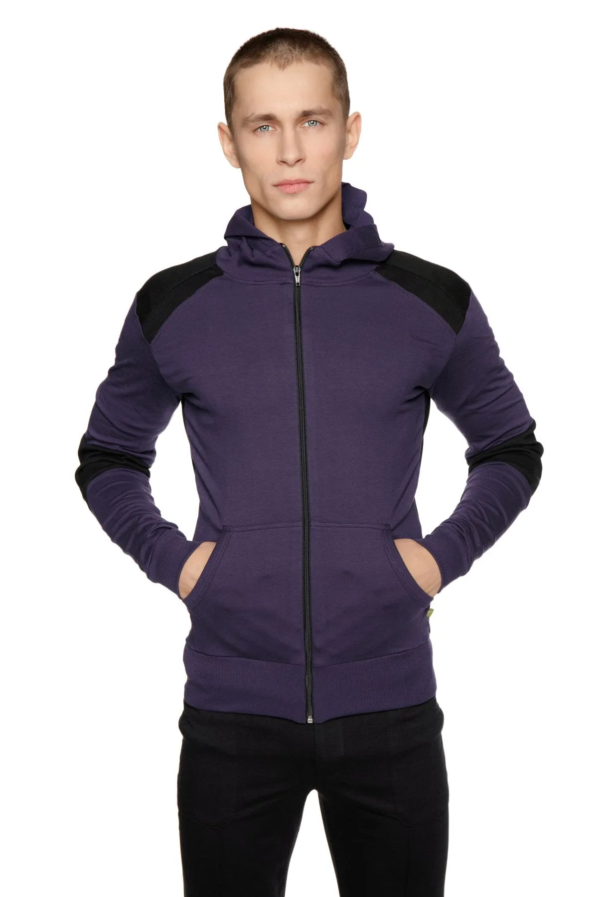 Form-fit Crossover Yoga Track Performance Hoodie (Eggplant & Black)