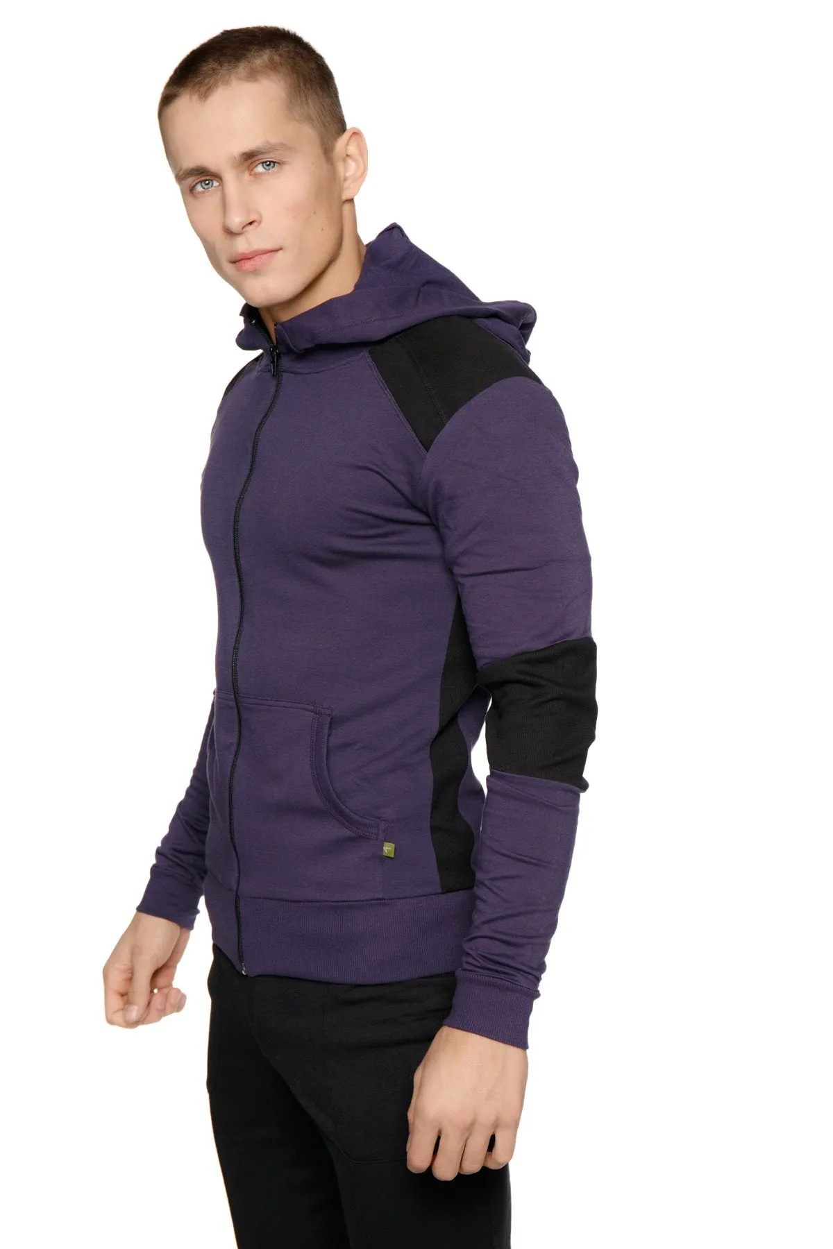 Form-fit Crossover Yoga Track Performance Hoodie (Eggplant & Black)