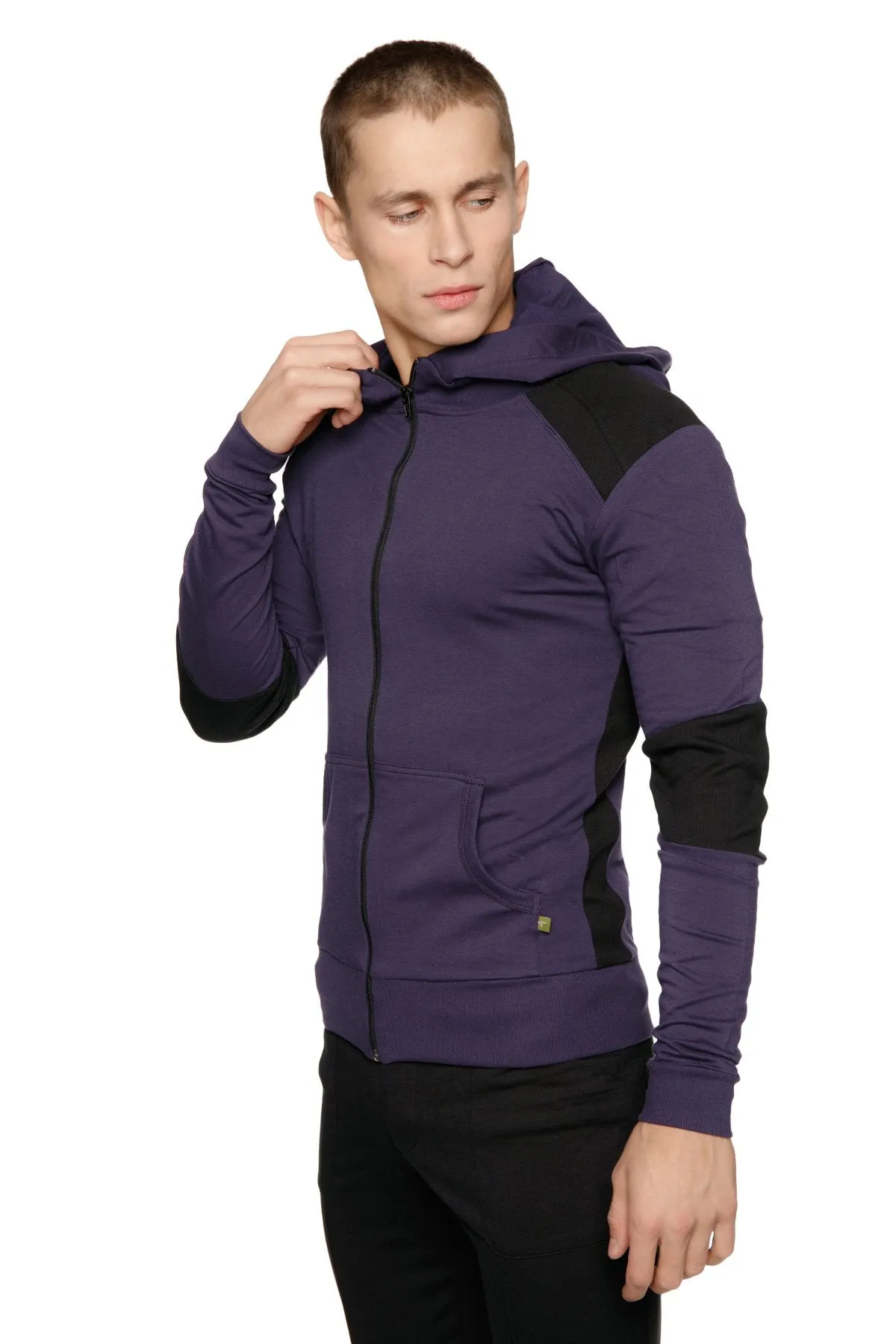 Form-fit Crossover Yoga Track Performance Hoodie (Eggplant & Black)