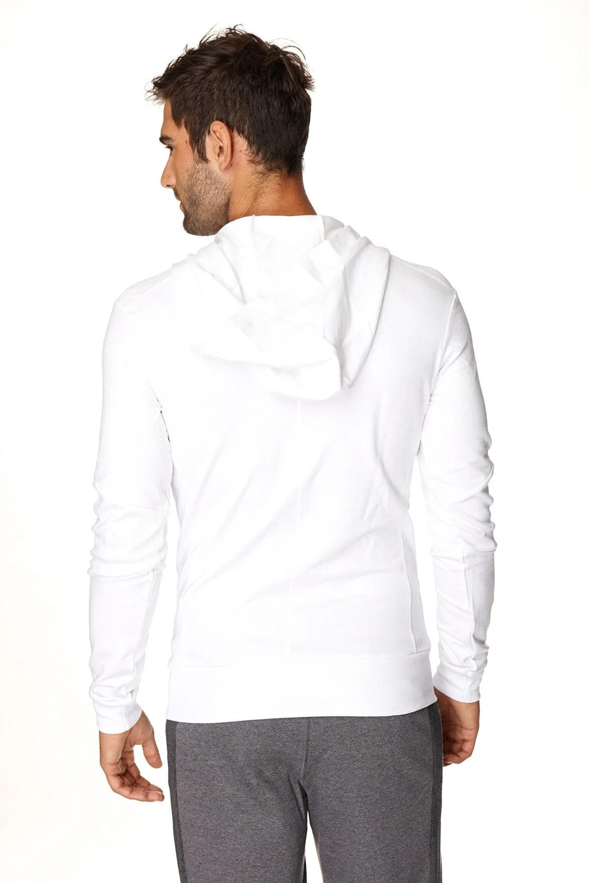 Form-fit Crossover Yoga Track Performance Hoodie (White w/Black Zipper)