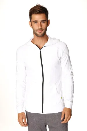 Form-fit Crossover Yoga Track Performance Hoodie (White w/Black Zipper)