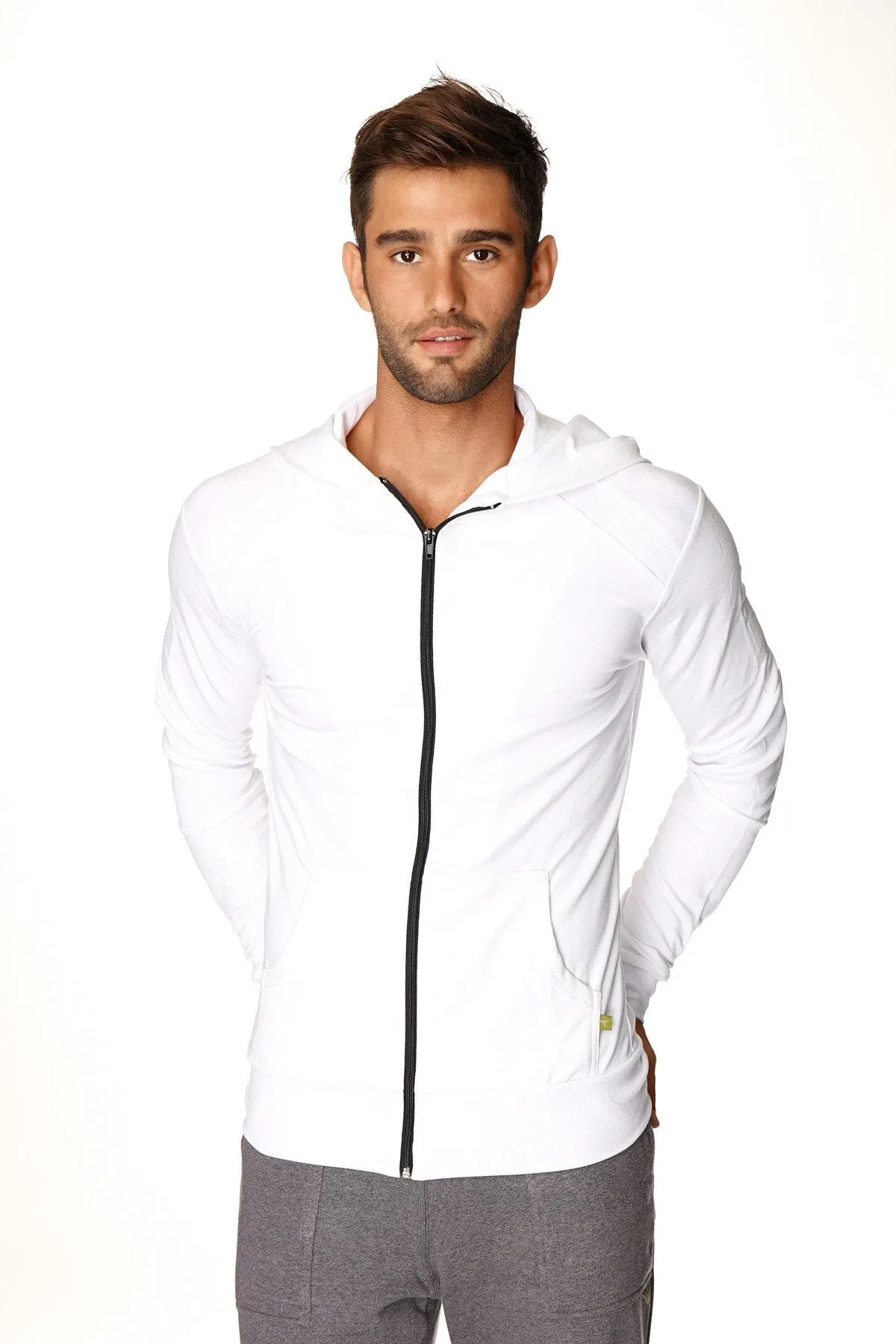 Form-fit Crossover Yoga Track Performance Hoodie (White w/Black Zipper)