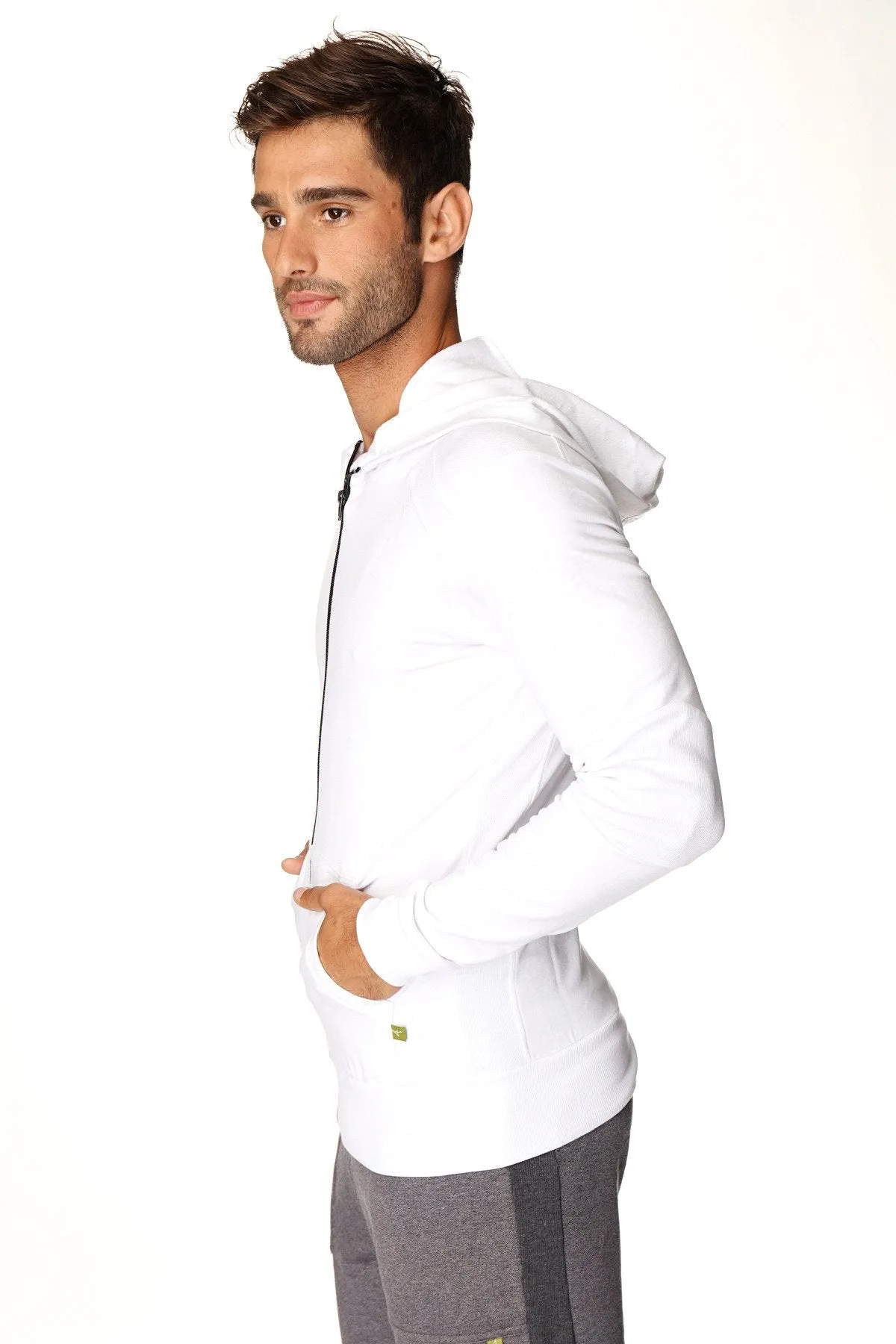 Form-fit Crossover Yoga Track Performance Hoodie (White w/Black Zipper)