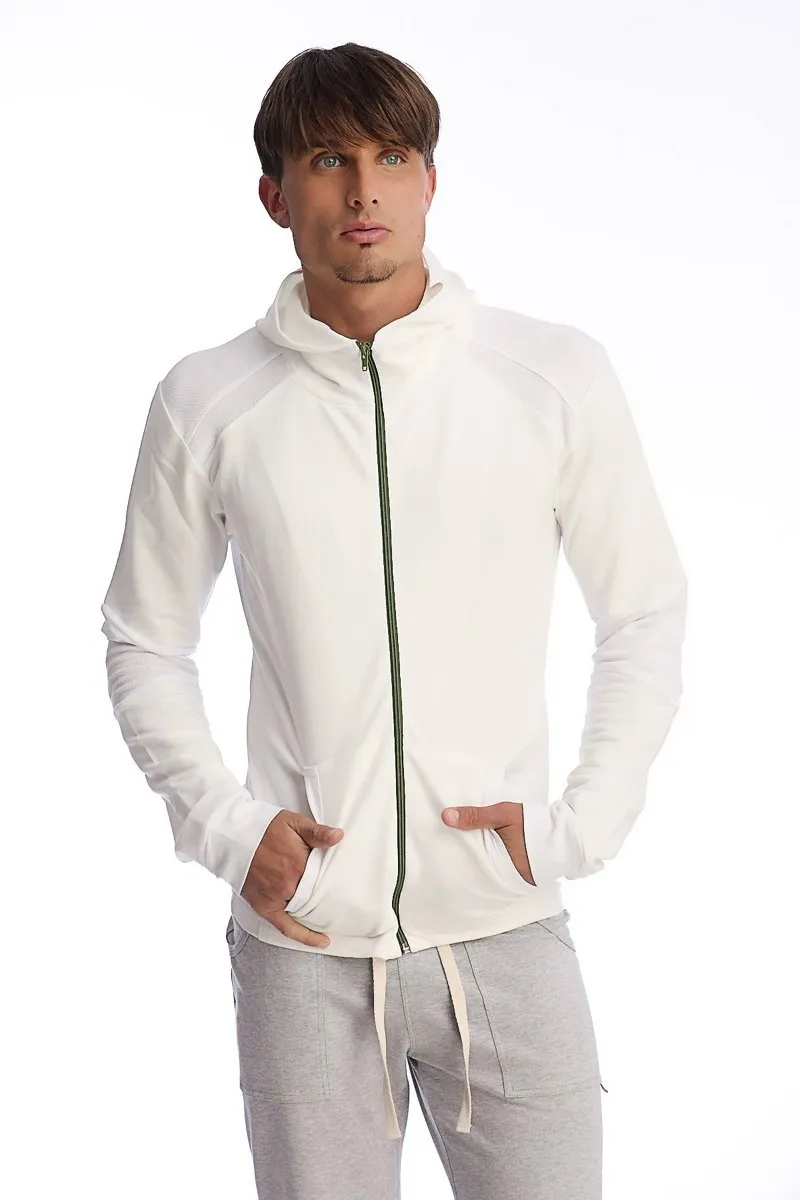 Form-fit Crossover Yoga Track PerformanceHoodie (White w/Green Zipper)