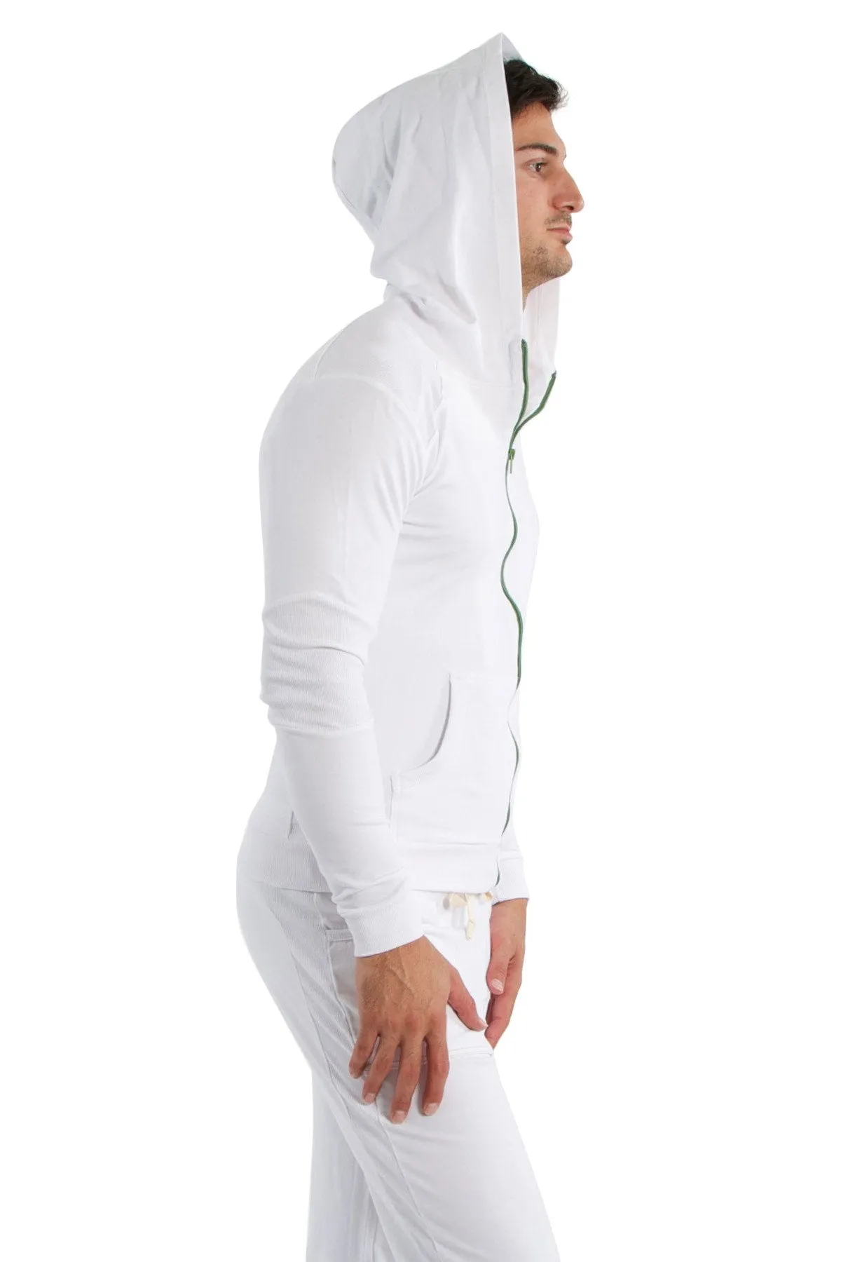 Form-fit Crossover Yoga Track PerformanceHoodie (White w/Green Zipper)