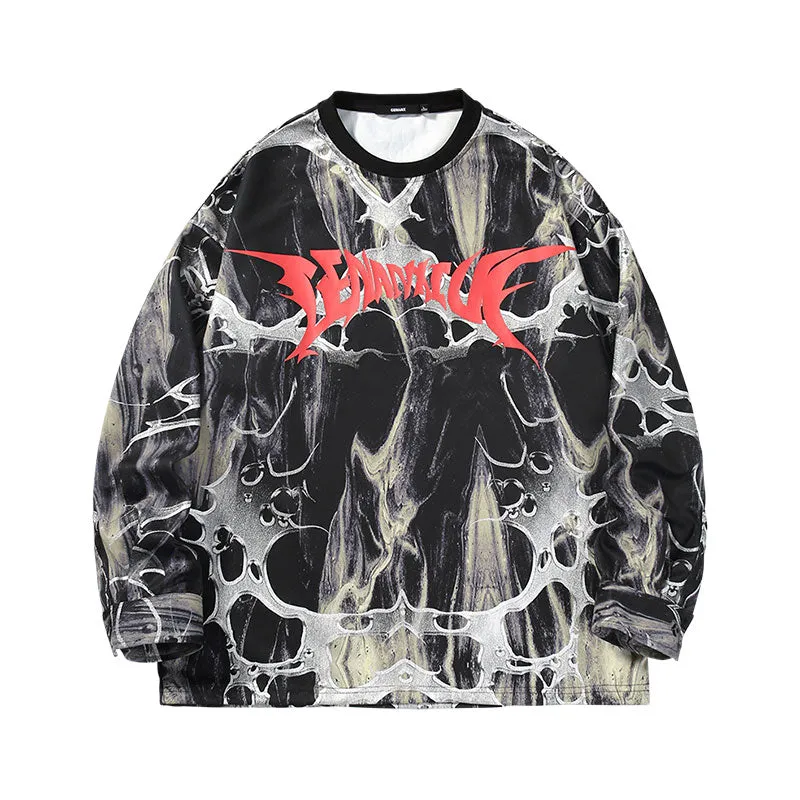 【GENANX2024NEW】Ink graffiti ice ice leather imitation hot silver transfer printed ice oxygen cotton heavy hoodie