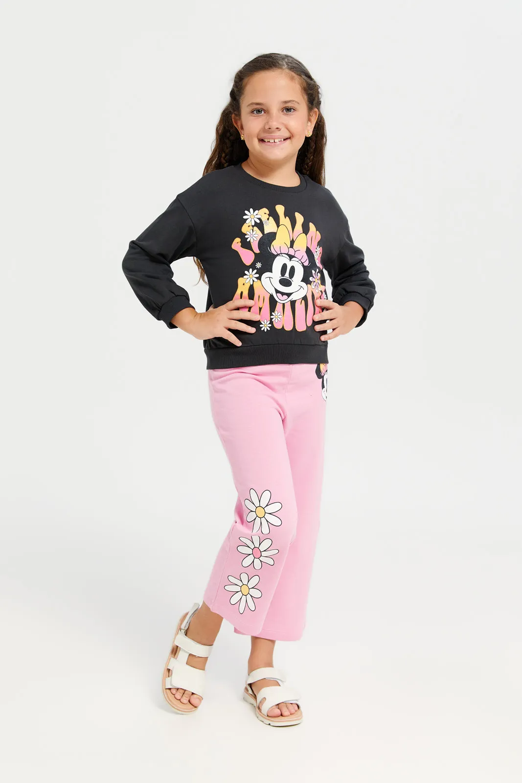 Girls Black Minnie Mouse Print Sweatshirt