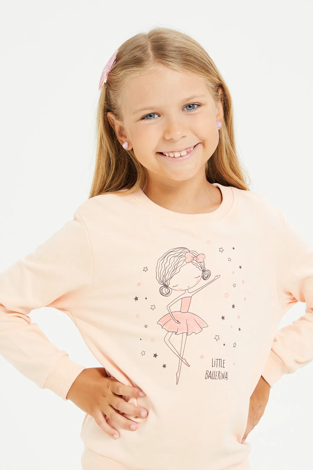 Girls Coral Printed Sweatshirt