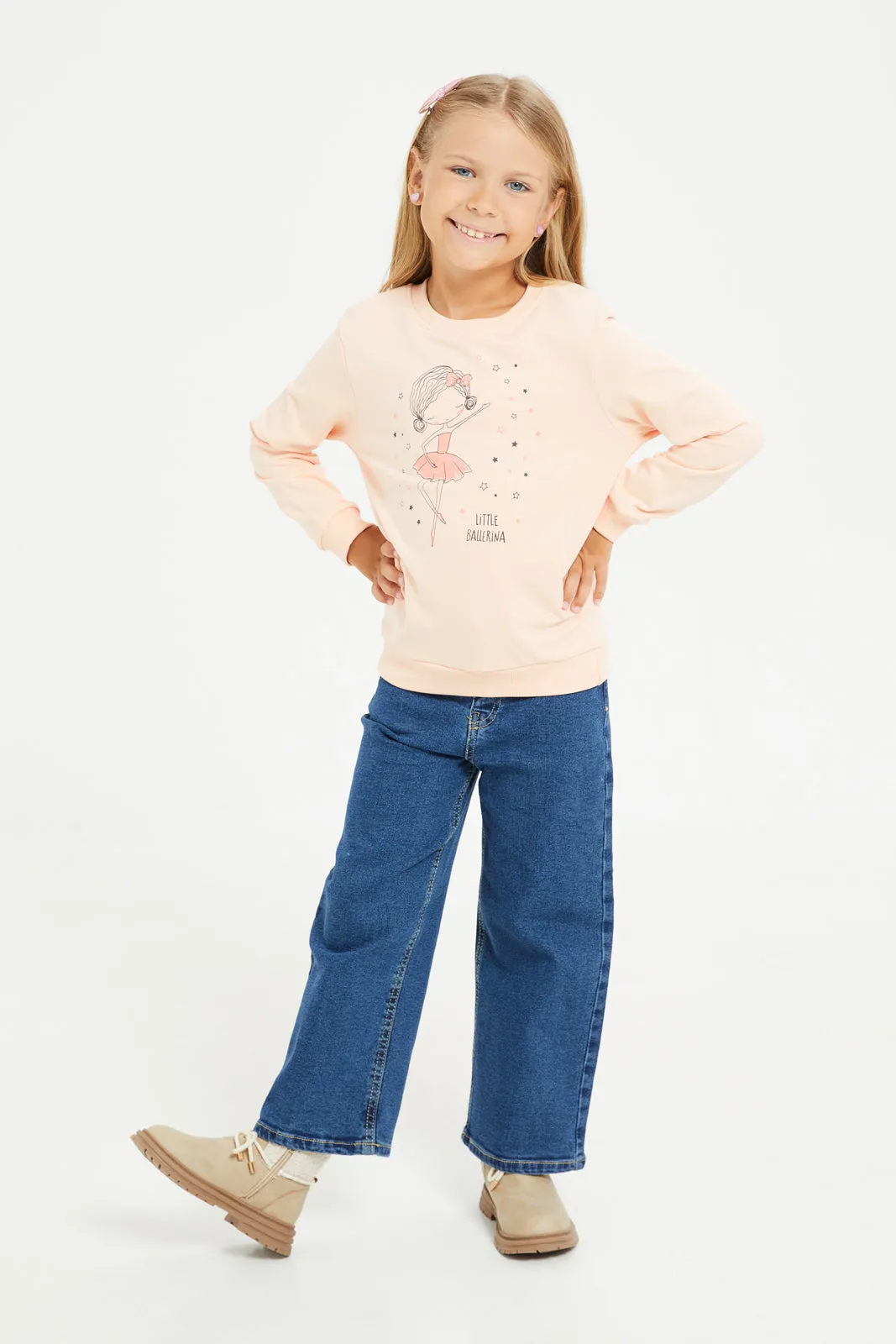 Girls Coral Printed Sweatshirt