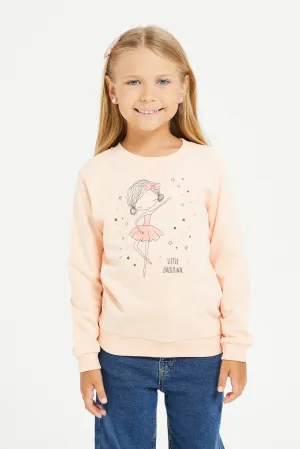 Girls Coral Printed Sweatshirt