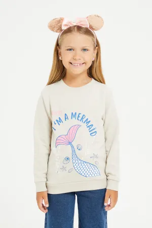 Girls Ecru Printed Sweatshirt