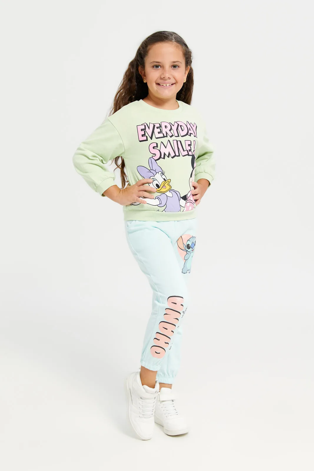 Girls Green Minnie And Daisy Print Sweatshirt