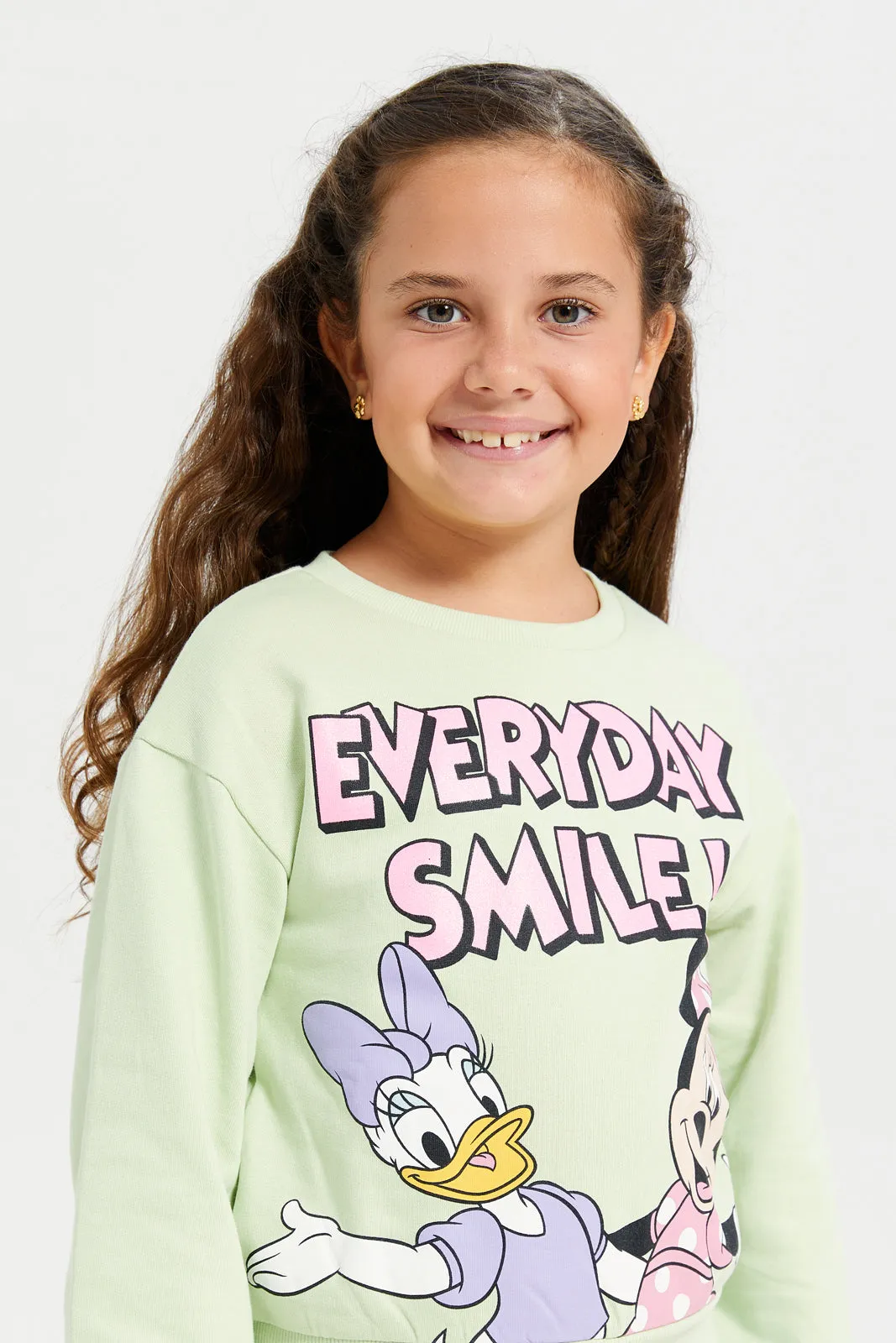 Girls Green Minnie And Daisy Print Sweatshirt