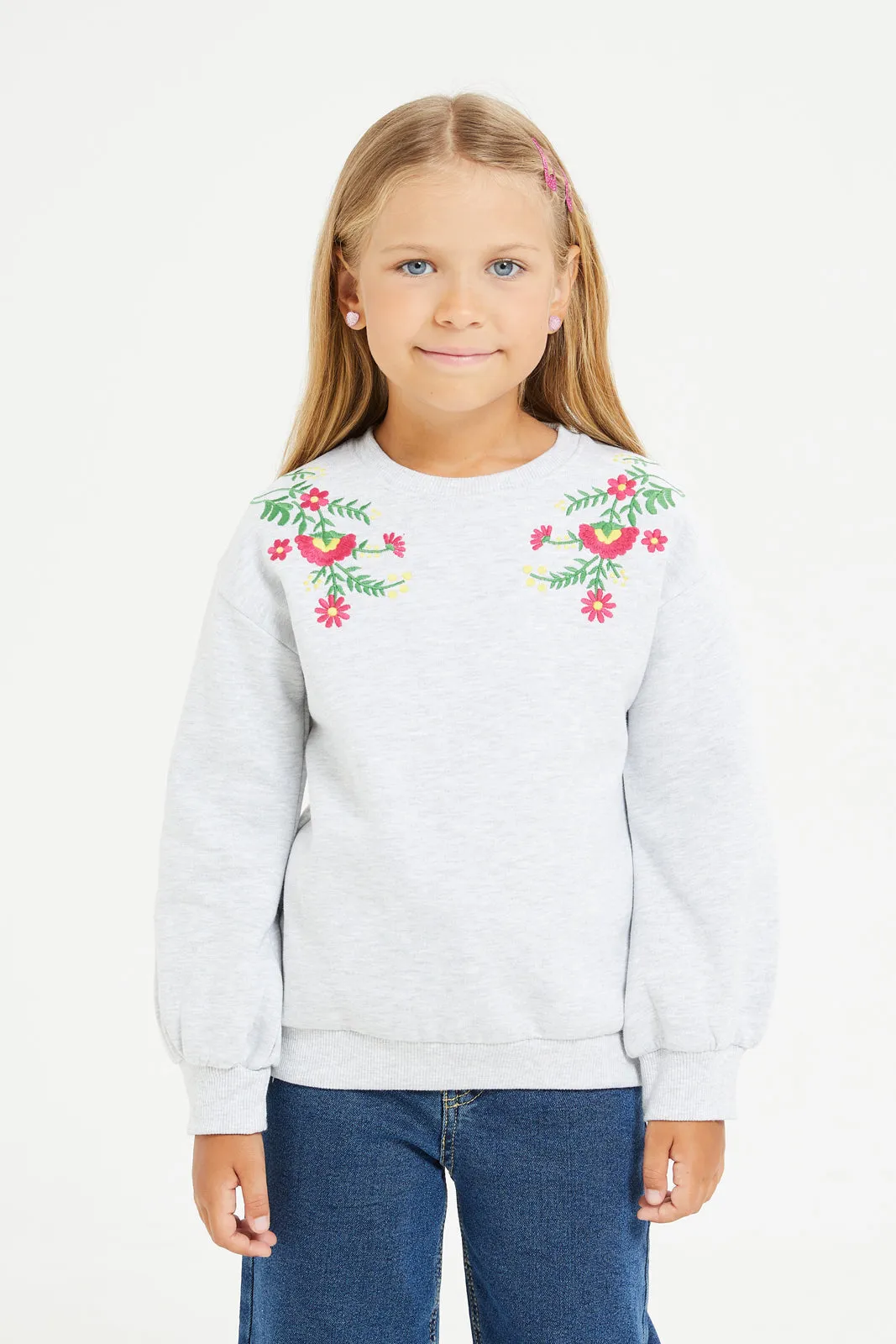 Girls Grey Embroidered Sweatshirt