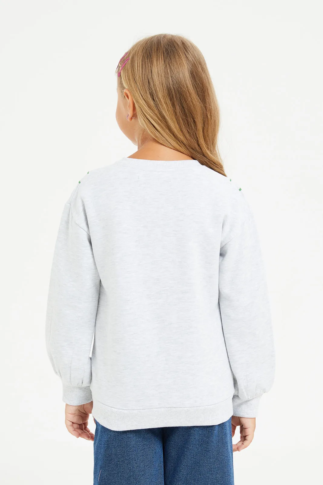 Girls Grey Embroidered Sweatshirt