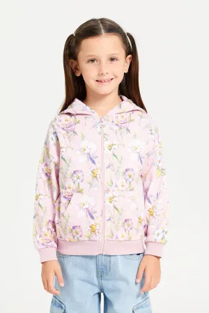 Girls Lilac Floral Print Hooded Sweatshirt