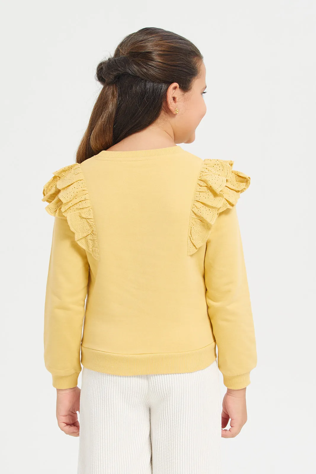 Girls Mustard Butterfly Sequins Sweatshirt