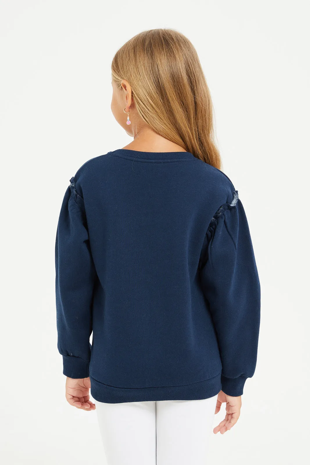 Girls Navy Printed Sweatshirt