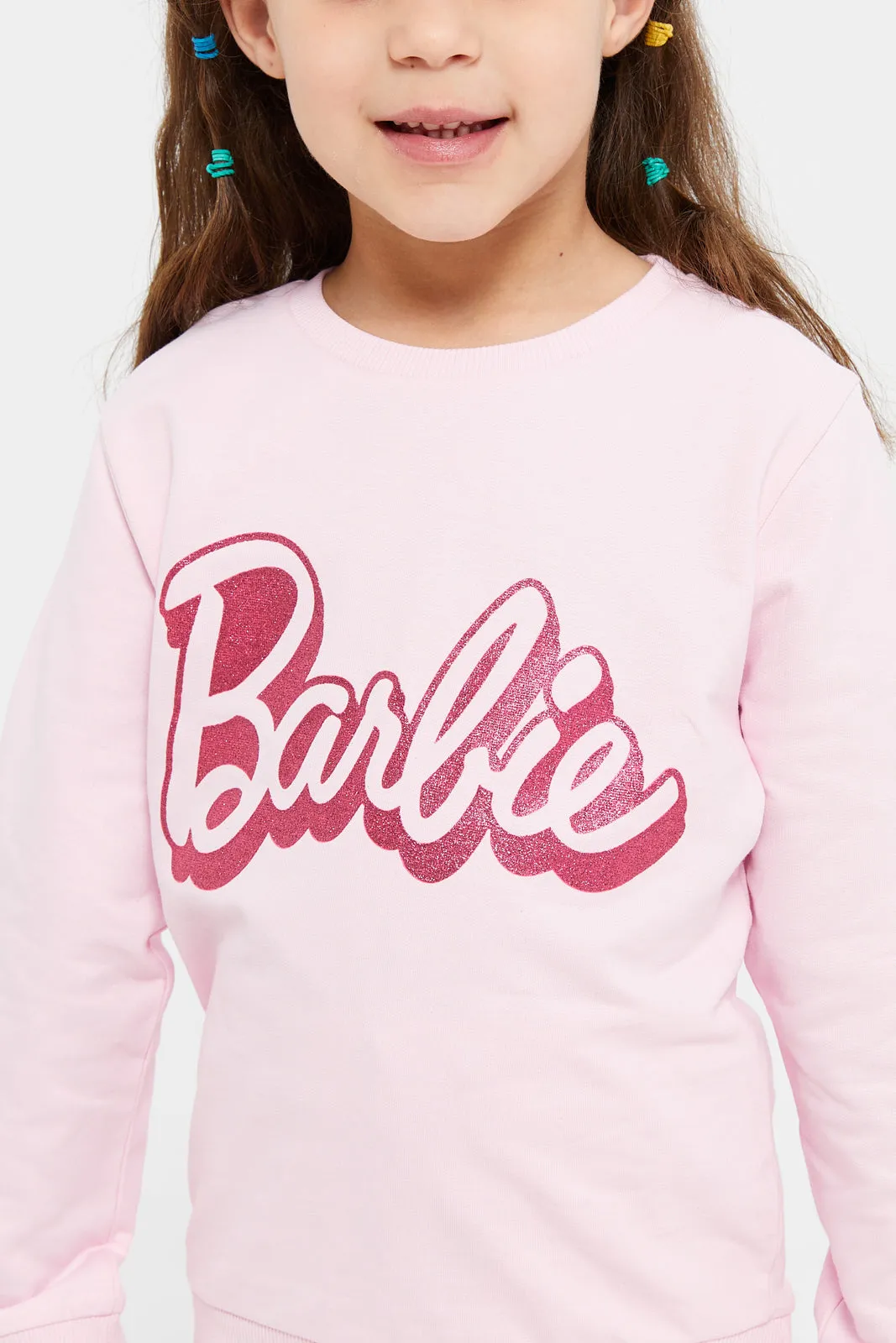 Girls Pink Barbie Printed Sweatshirt